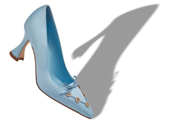 Polypemahi, Light Blue Satin Embellished Pumps - US$1,395.00 