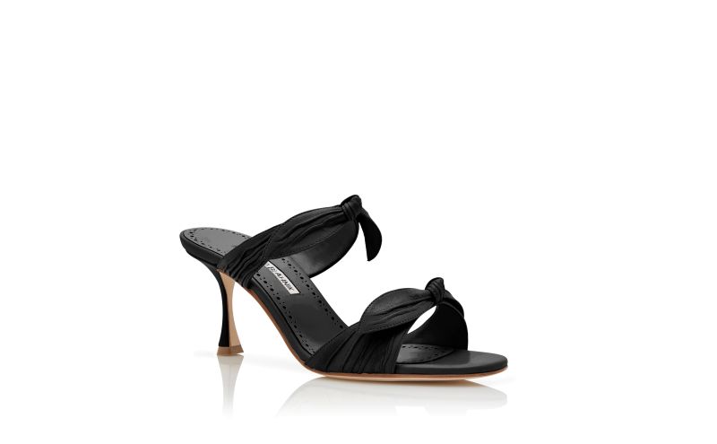 Lollo, Black Nappa Leather Bow Detail Mules - US$567.00