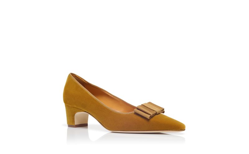 Reador, Dark Yellow Velvet Bow Detail Pumps - US$965.00