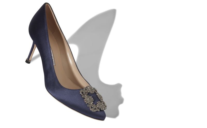 Hangisi 70, Navy Blue Satin Jewel Buckle Pumps - US$1,195.00 