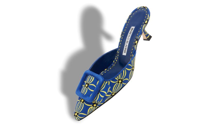 Designer Blue and Yellow Canvas Floral Mules 