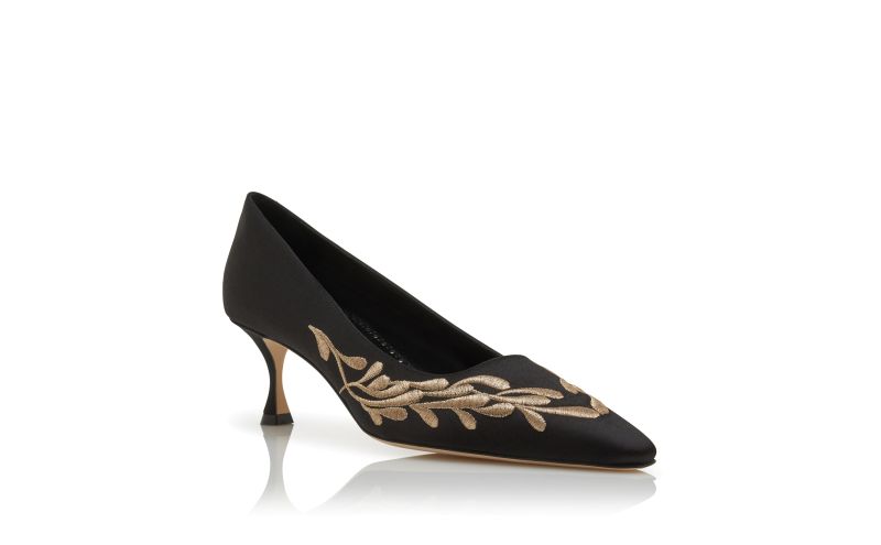 Feza, Black and Gold Satin Pumps - €1,075.00