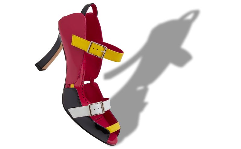 Funcas, Black and Pink Patent Leather Slingback Sandals - €1,125.00 