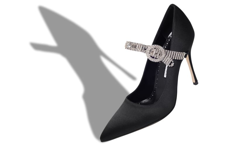 Hamedi, Black Satin Jewel Embellished Pumps - US$855.00