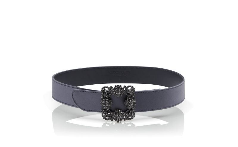 Side view of Hangisi belt, Blue-Grey Satin Crystal Buckled Belt - CA$1,095.00