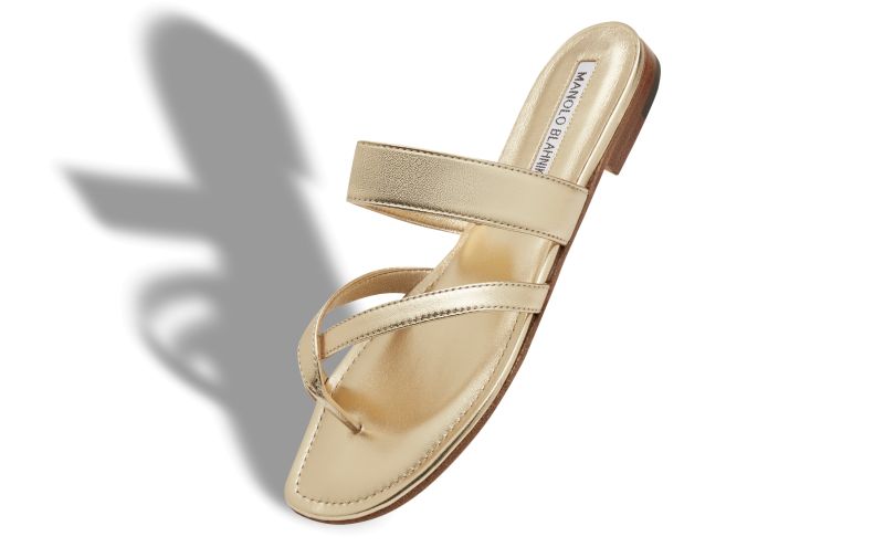 Susa, Gold Nappa Leather Flat Sandals - AU$1,275.00