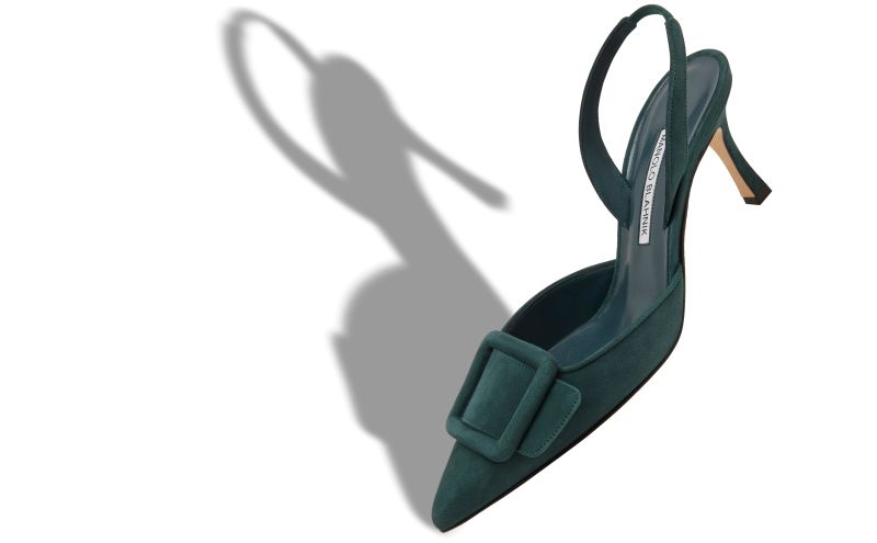 Maysli, Dark Green Suede Buckle Detail Slingback Pumps - US$925.00