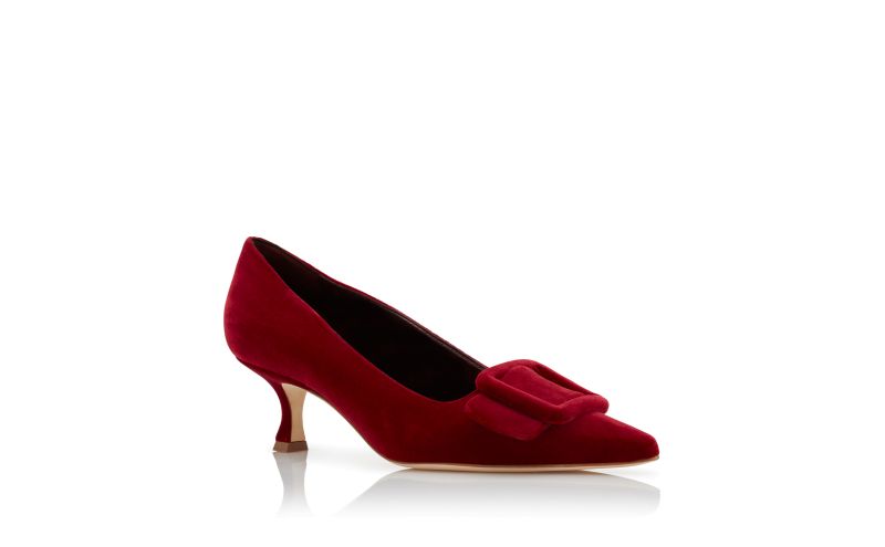 Maysalepump 50, Red Velvet Buckle Detail Pumps - US$965.00
