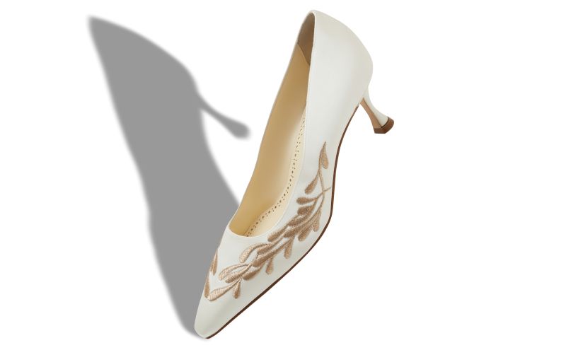Feza, White and Gold Satin Pumps - US$1,250.00