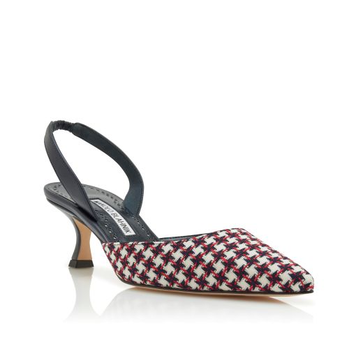 Navy Blue Wool Dogtooth Slingback Pumps