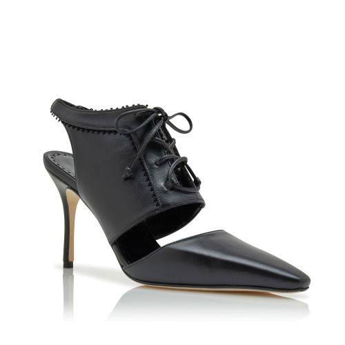 Black Nappa Leather Lace-Up Shoe Booties