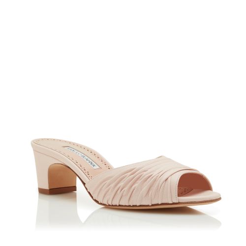 Beige Nappa Leather Ruched Open Toe Mules