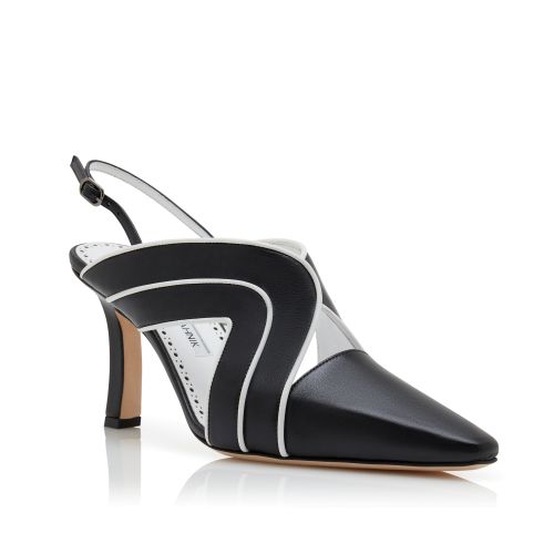 Black and White Nappa Leather Slingback Pumps