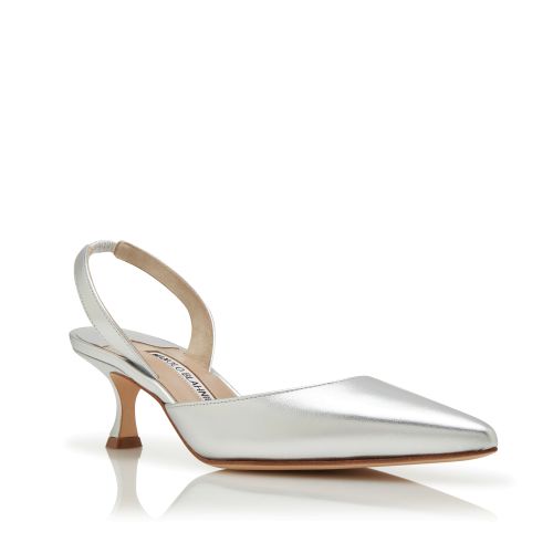 Silver Nappa Leather Slingback Pumps