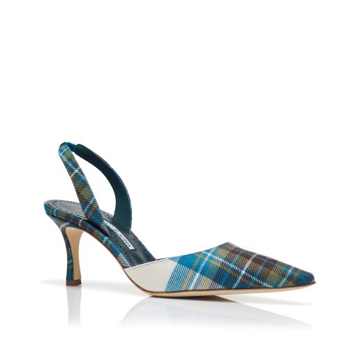 Blue Wool Tartan Slingback Pumps