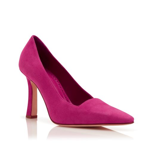 Dark Pink Suede Square Cut Pumps