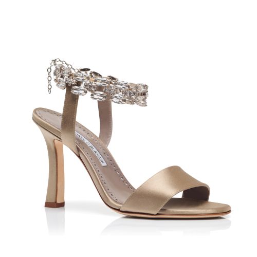 Light Brown Satin Embellished Sandals