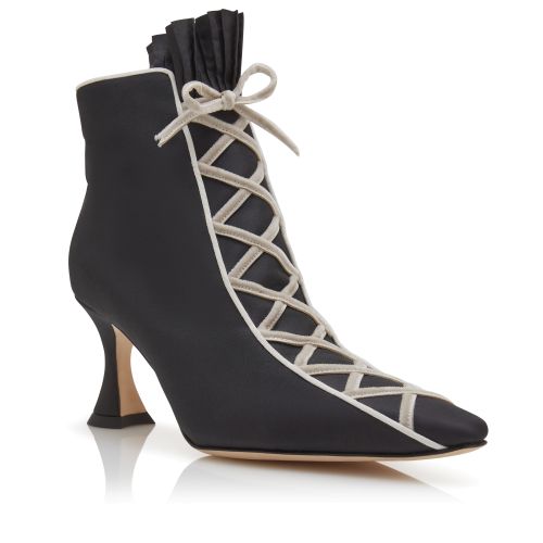 Black Silk Criss-Cross Detail Ankle Boots