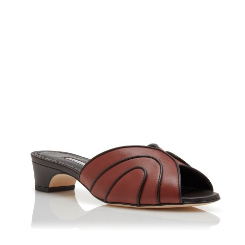 Brown Nappa Leather Open Toe Mules