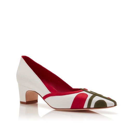 White, Red and Green Nappa Leather Pumps
