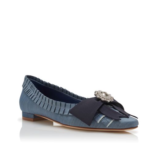 Blue Silk Bow Detail Flat Pumps