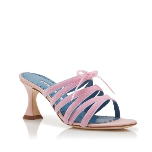 Pink Silk Criss-Cross Mules