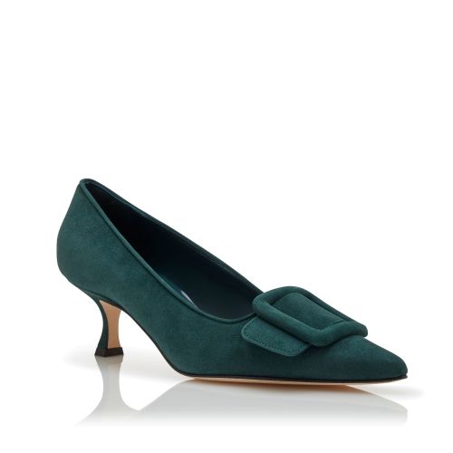 Dark Green Suede Buckle Detail Pumps