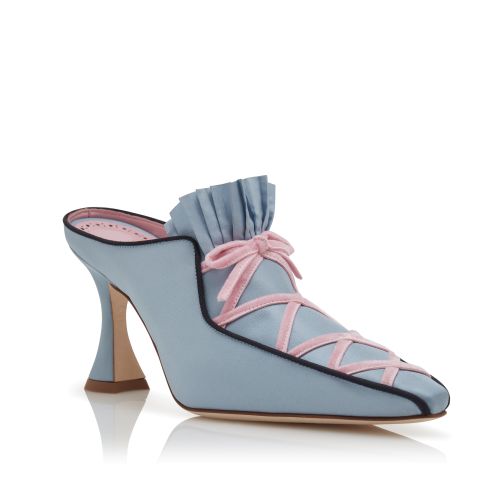 Blue Silk Criss-Cross Detail Mules