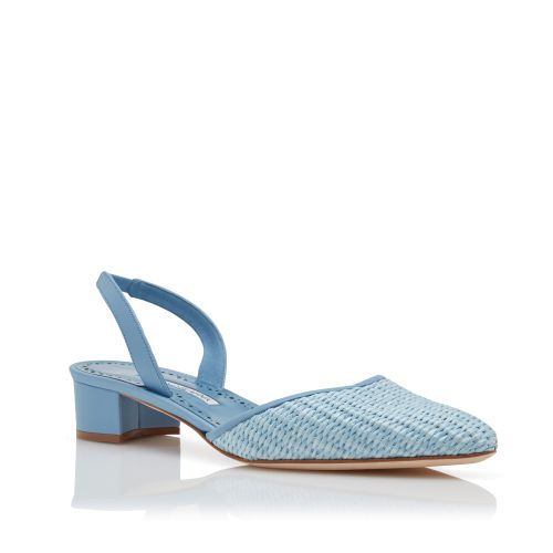 Light Blue Raffia Slingback Pumps