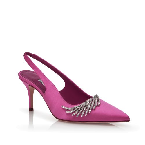 Pink Satin Jewel Embellished Slingback Pumps