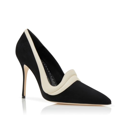 Black and Cream Suede Pointed Toe Pumps 