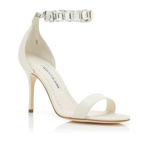 Cream Moire Jewel Strap Sandals