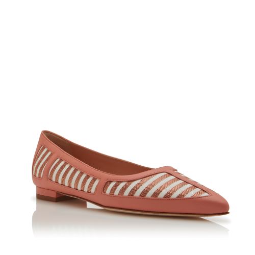 Coral and Brown Nappa Leather Flat Pumps
