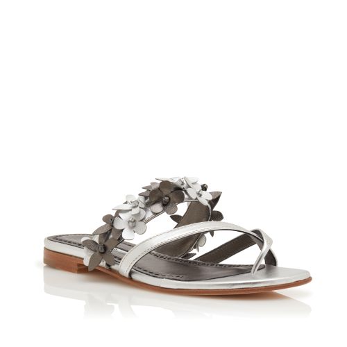 Silver Nappa Leather Flat Sandals