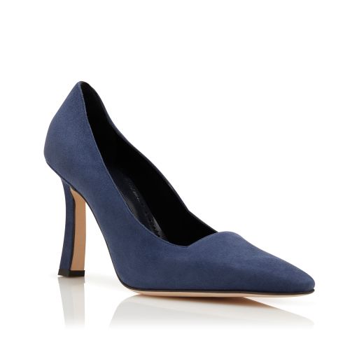 Navy Blue Suede Square Cut Pumps