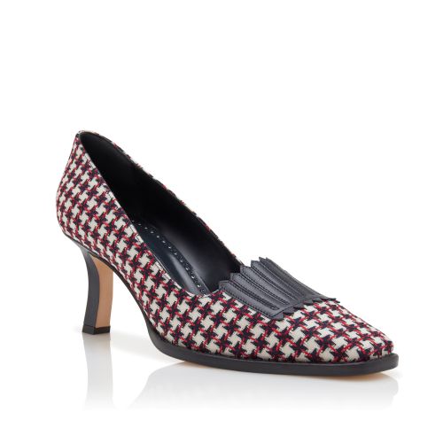 Navy Blue Wool Dogtooth Pumps