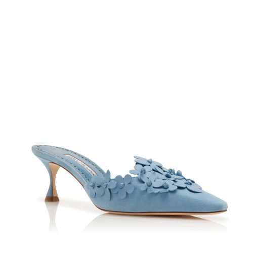 Light Blue Suede Pointed Toe Mules