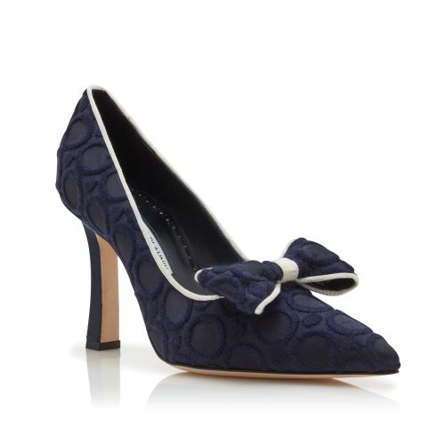 Navy Blue Silk Pointed Toe Pumps