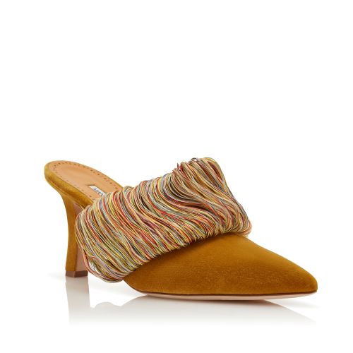 Gold Velvet Fringe Detail Mules