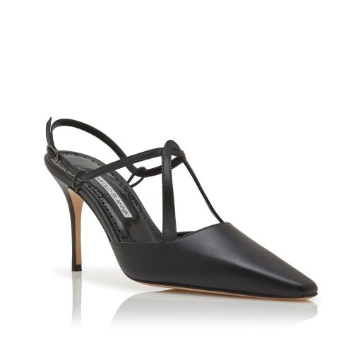 Black Nappa Leather T-Bar Pumps 