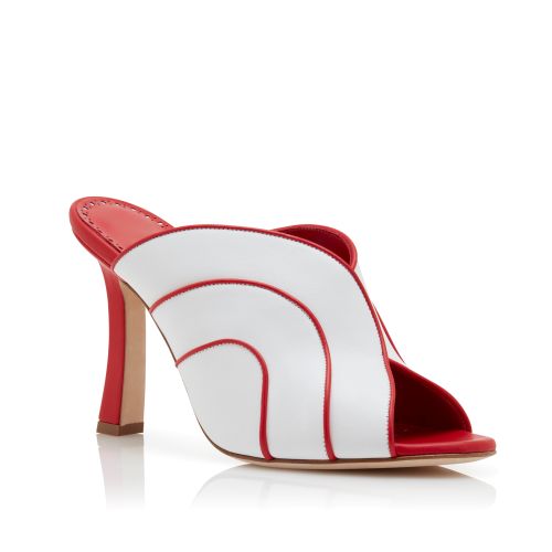 White and Red Nappa Leather Mules