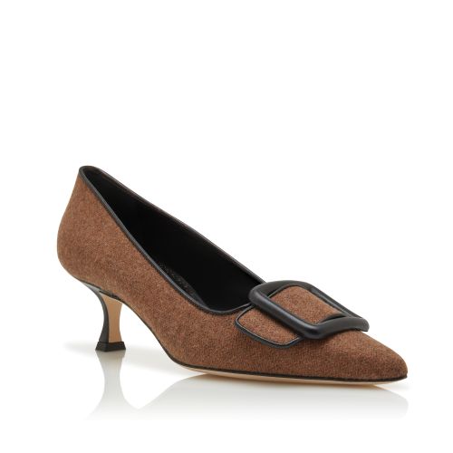 Brown and Black Wool Buckle Detail Pumps