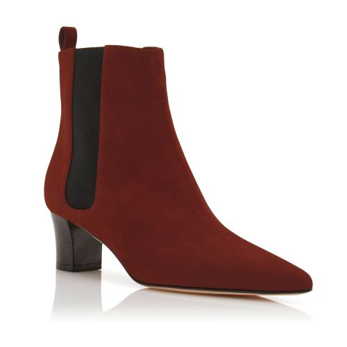 Terracotta Red Suede Ankle Boots