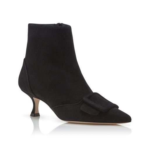 Black Suede Buckle Detail Ankle Boots