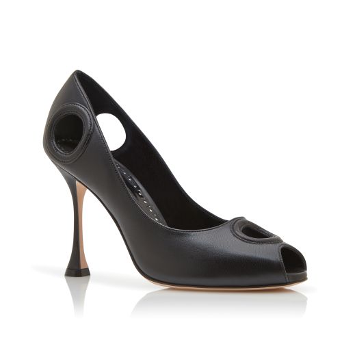 Black Nappa Leather Open Toe Pumps