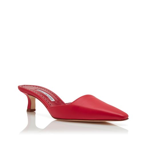 Red Nappa Leather Pointed Toe Mules