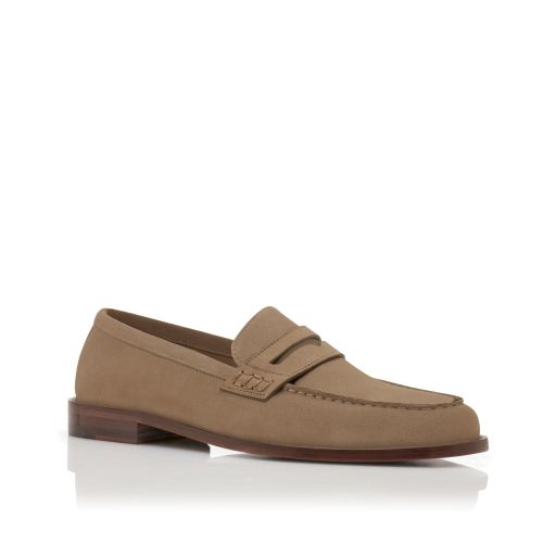 Beige Suede Penny Loafers