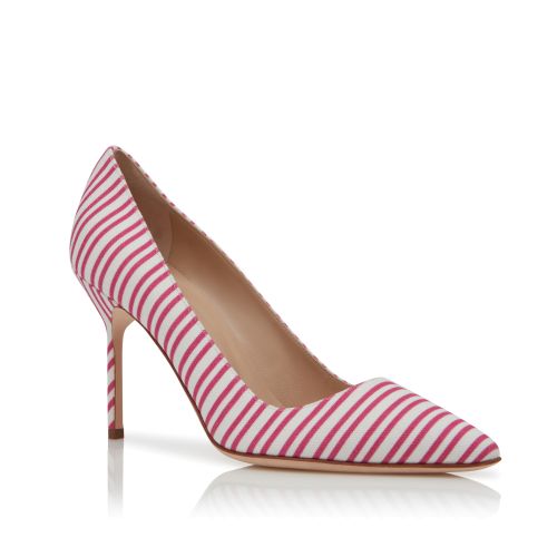 Pink Cotton Striped Pointed Toe Pumps 