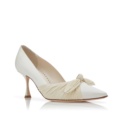 White and Cream Satin Bow Detail Pumps
