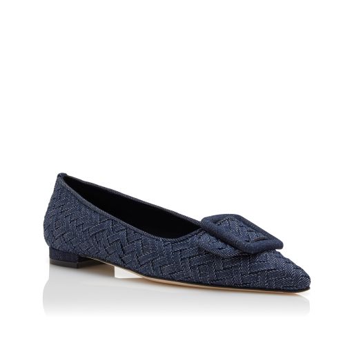 Dark Blue Chambray Buckle Detail Flat Pumps